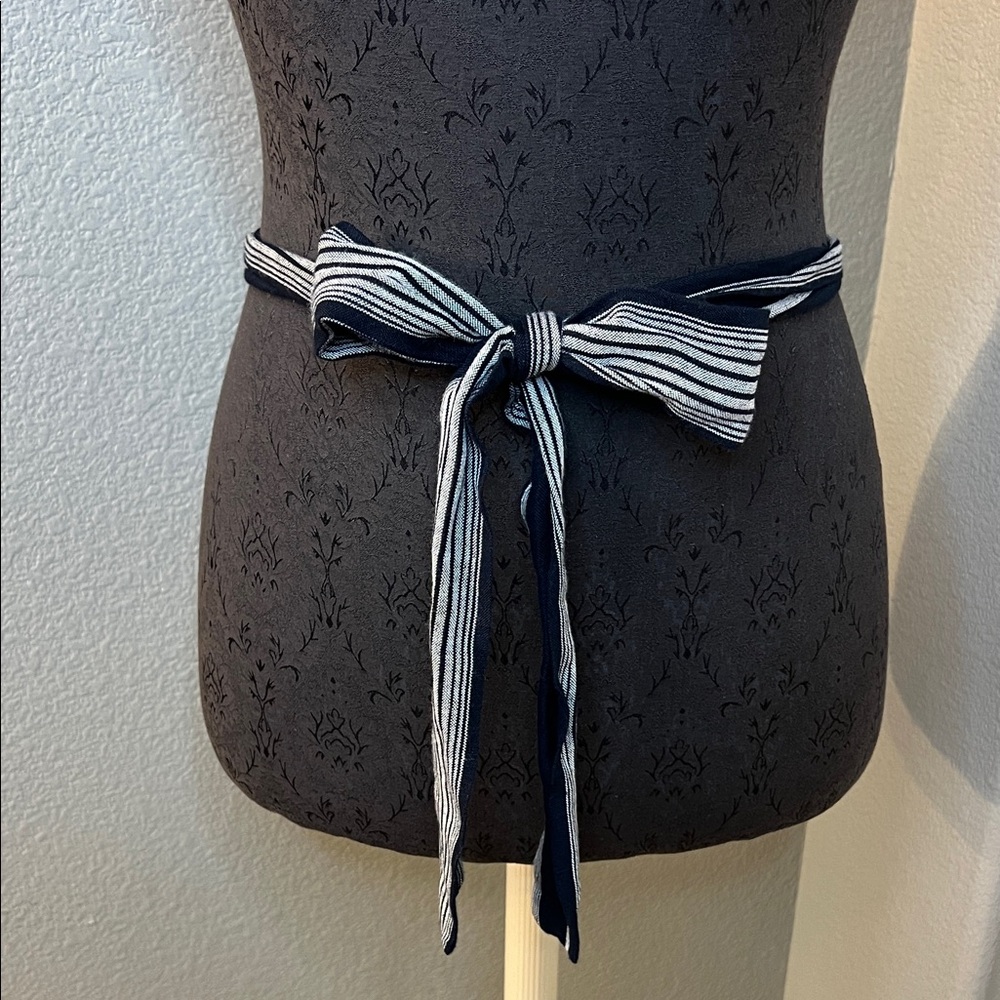 Striped Navy Blue and White Belt Linen Cotton Blend One Size